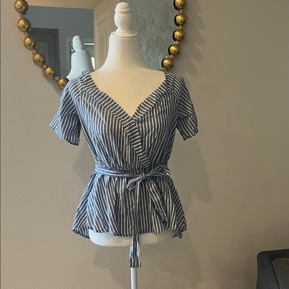 Striped Blue Wrap Top